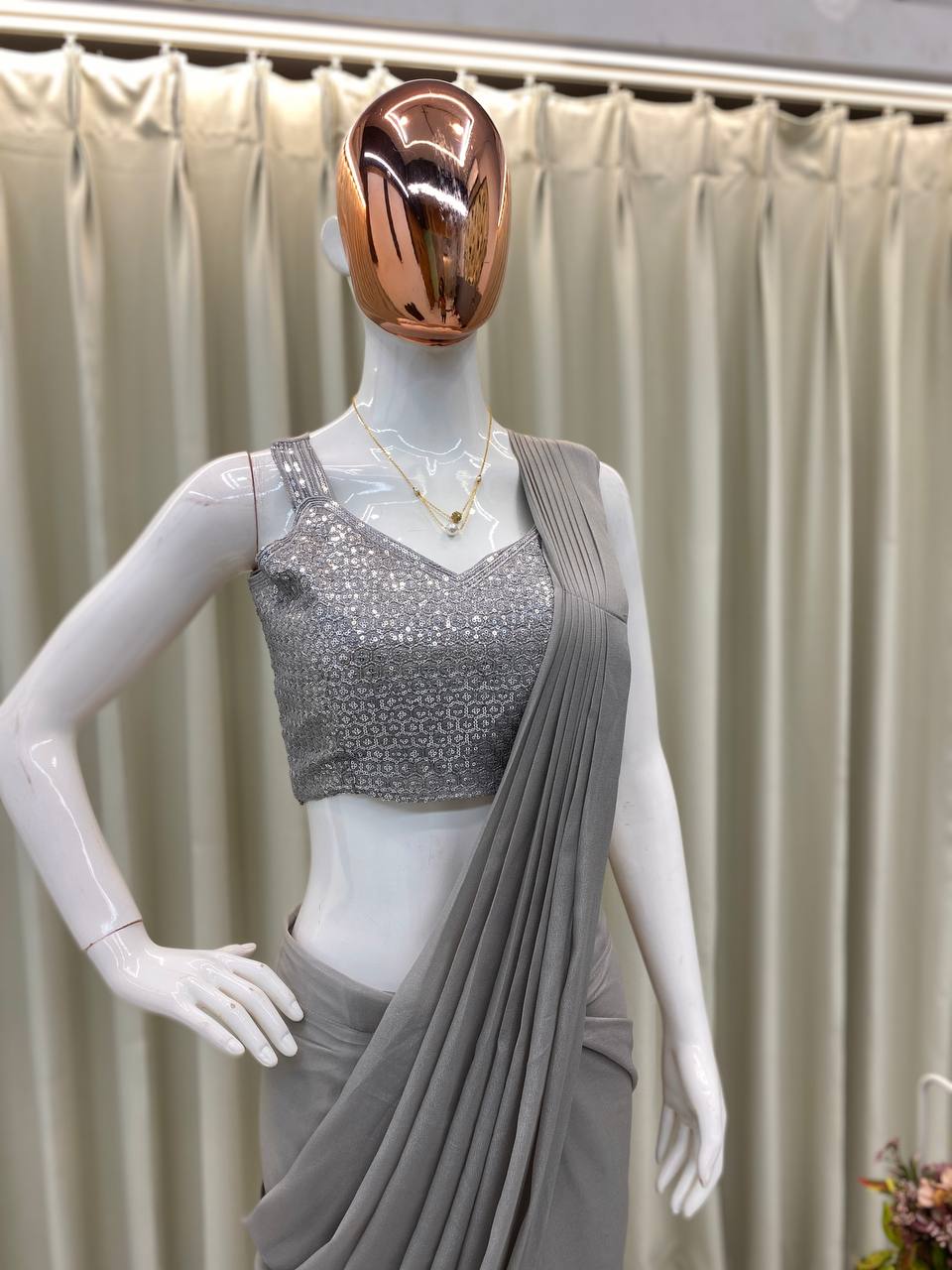 TRENDING NEW FANCY READY TO WEAR STAR GEORGETTE SEQUENCE WORK SAREE WITH KOTI AND FULLSTITCHED BLOUSE