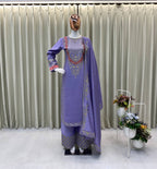 ELEGENT DESIGNER WEAR EMBROIDERED BOAT NECK TOP WITH PLAZZO PRIMIUM PAIR