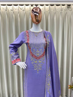 ELEGENT DESIGNER WEAR EMBROIDERED BOAT NECK TOP WITH PLAZZO PRIMIUM PAIR