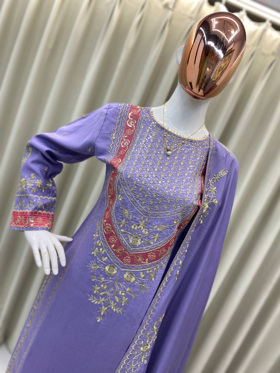 ELEGENT DESIGNER WEAR EMBROIDERED BOAT NECK TOP WITH PLAZZO PRIMIUM PAIR