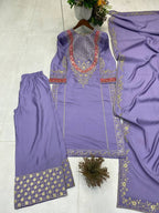 ELEGENT DESIGNER WEAR EMBROIDERED BOAT NECK TOP WITH PLAZZO PRIMIUM PAIR