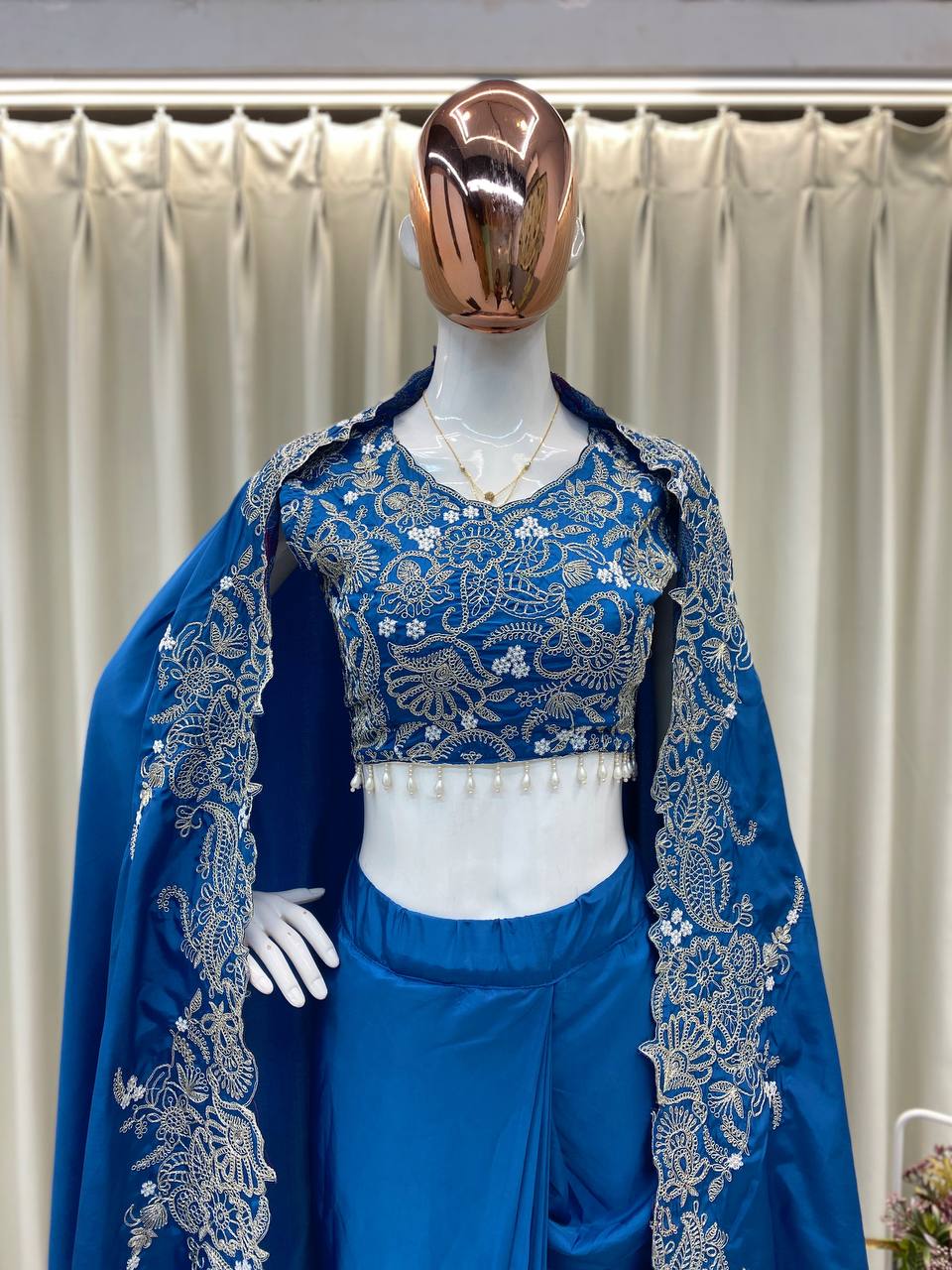NEW THREE PIECE INDO-WESTERN READY TO WEAR DRAPED PLATED DHOTI WITH BLOUSE,KOTI