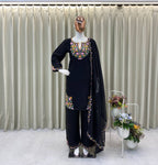 ELEGENT WEAR EMBROIDERED TOP WITH 2 SIDE POCKETS WITH PLAZZO AND DUPPATA