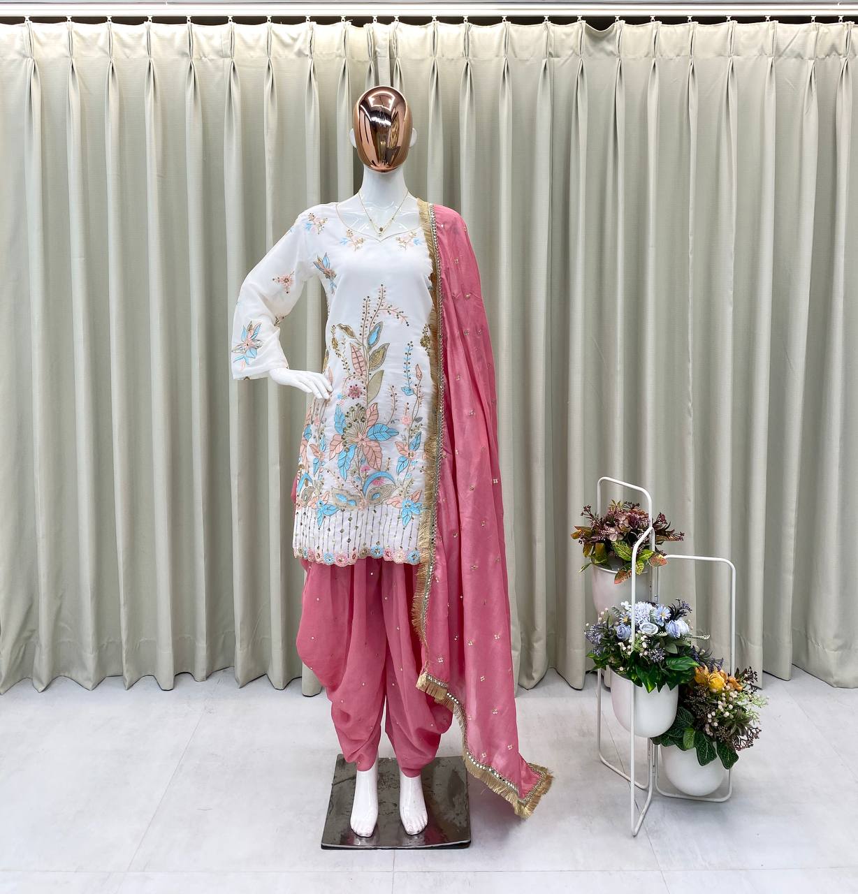 PRIMIUM VICHITRA SILK WEAR EMBROIDERED TOP WITH SALWAAR PAIR