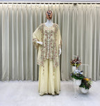 Festive Golden Beige Georgette Kaftan Tunic & Wide-Leg Pants