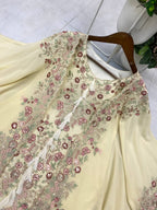 Festive Golden Beige Georgette Kaftan Tunic & Wide-Leg Pants