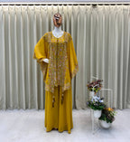 Festive Golden Yellow Georgette Kaftan Tunic & Wide-Leg Pants