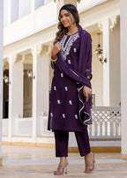 Primium Purple Women’s Kurta Pent Dupatta Set
