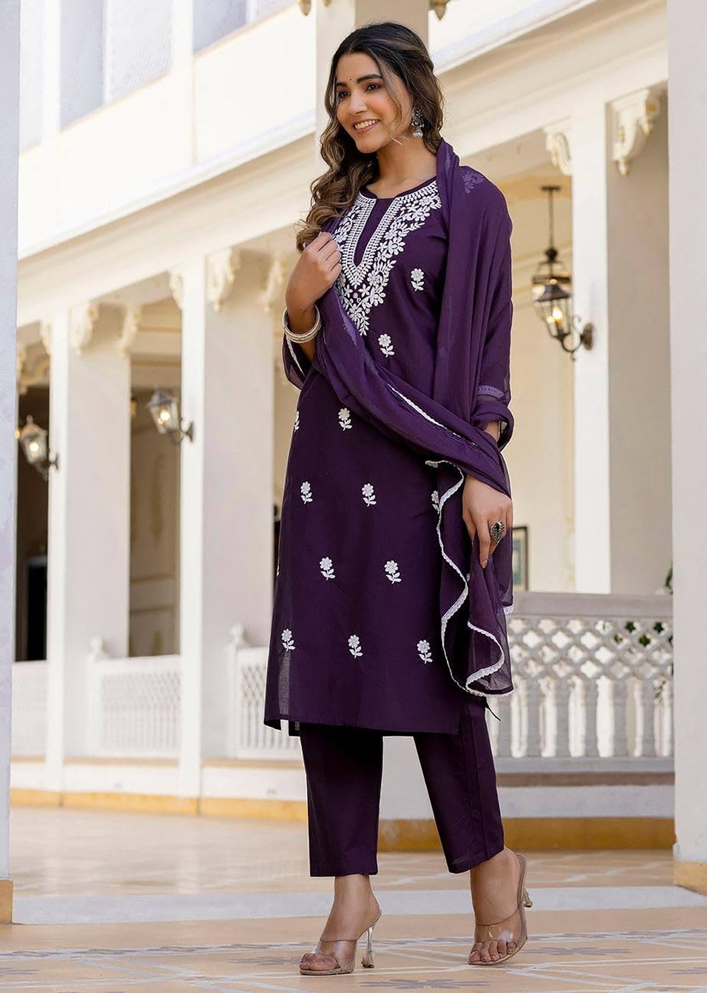 Primium Purple Women’s Kurta Pent Dupatta Set