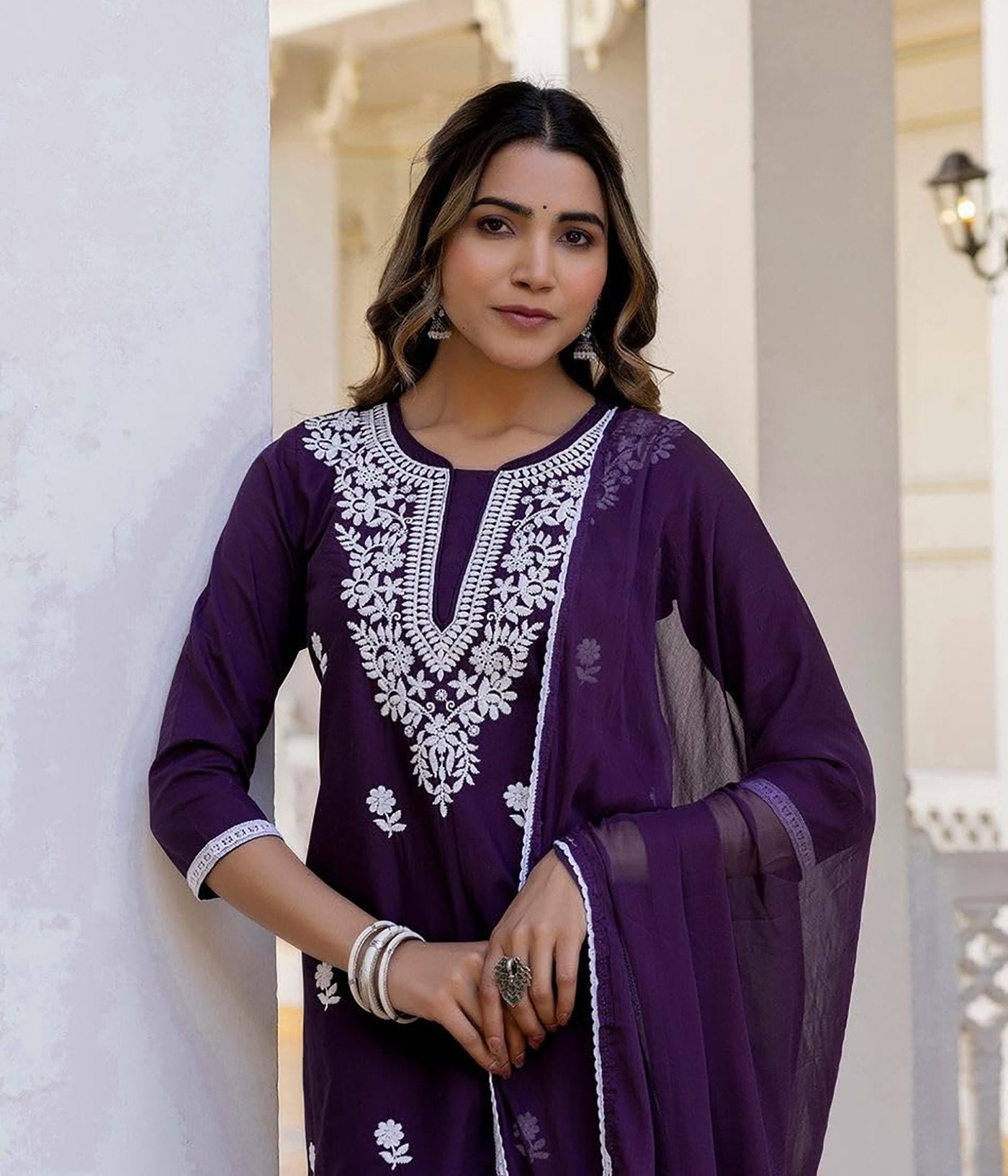 Primium Purple Women’s Kurta Pent Dupatta Set