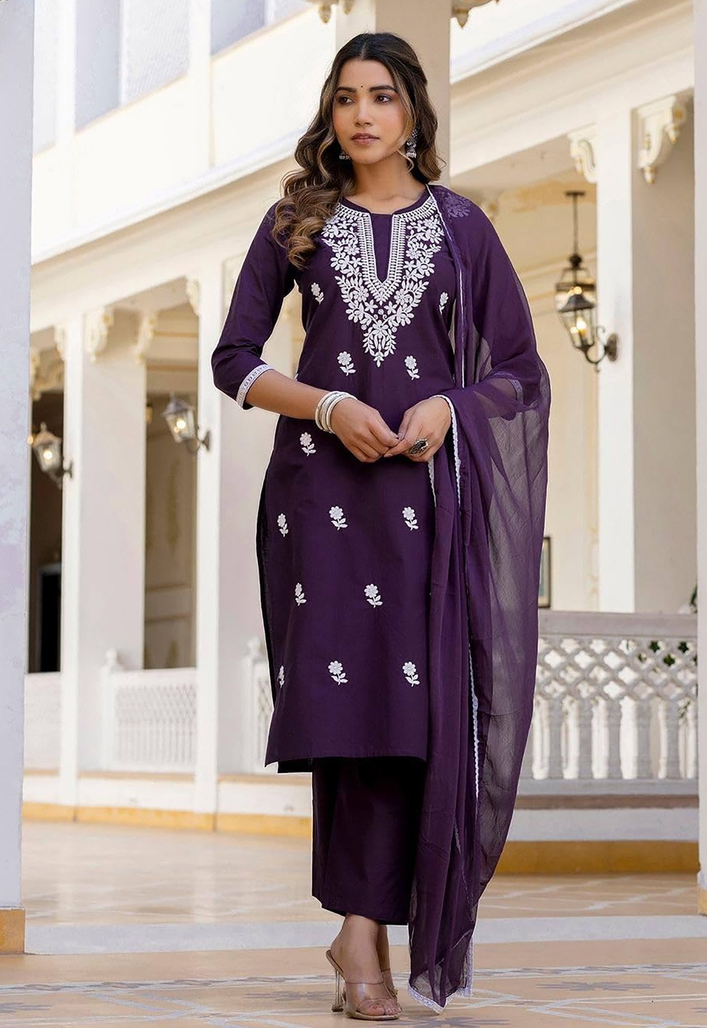 Primium Purple Women’s Kurta Pent Dupatta Set