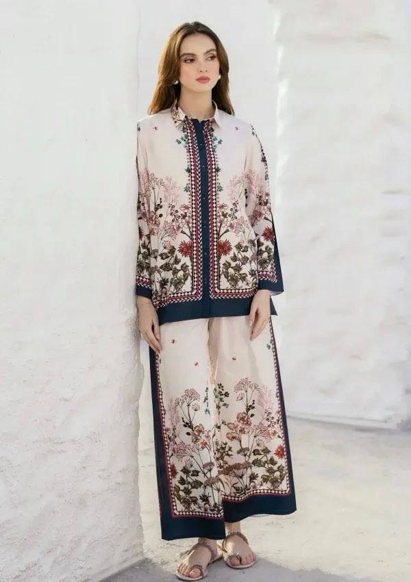 Ready-to-Wear Straight Cut Printed Suit with Contrast Borders