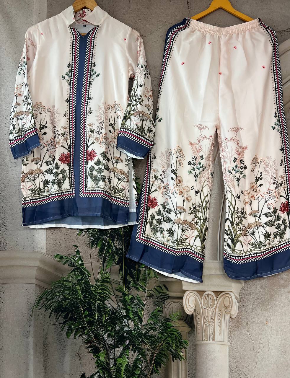 Ready-to-Wear Straight Cut Printed Suit with Contrast Borders