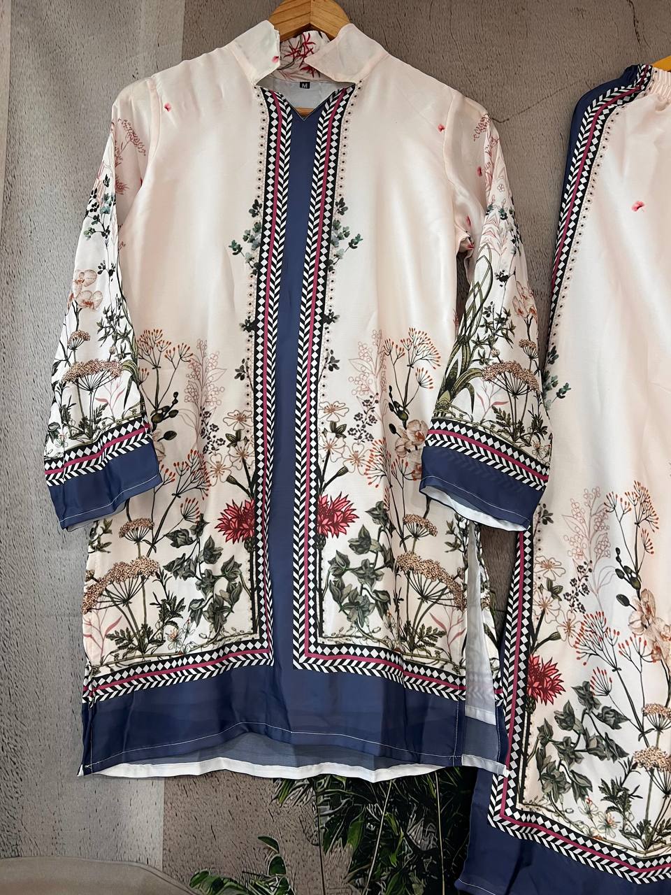Ready-to-Wear Straight Cut Printed Suit with Contrast Borders