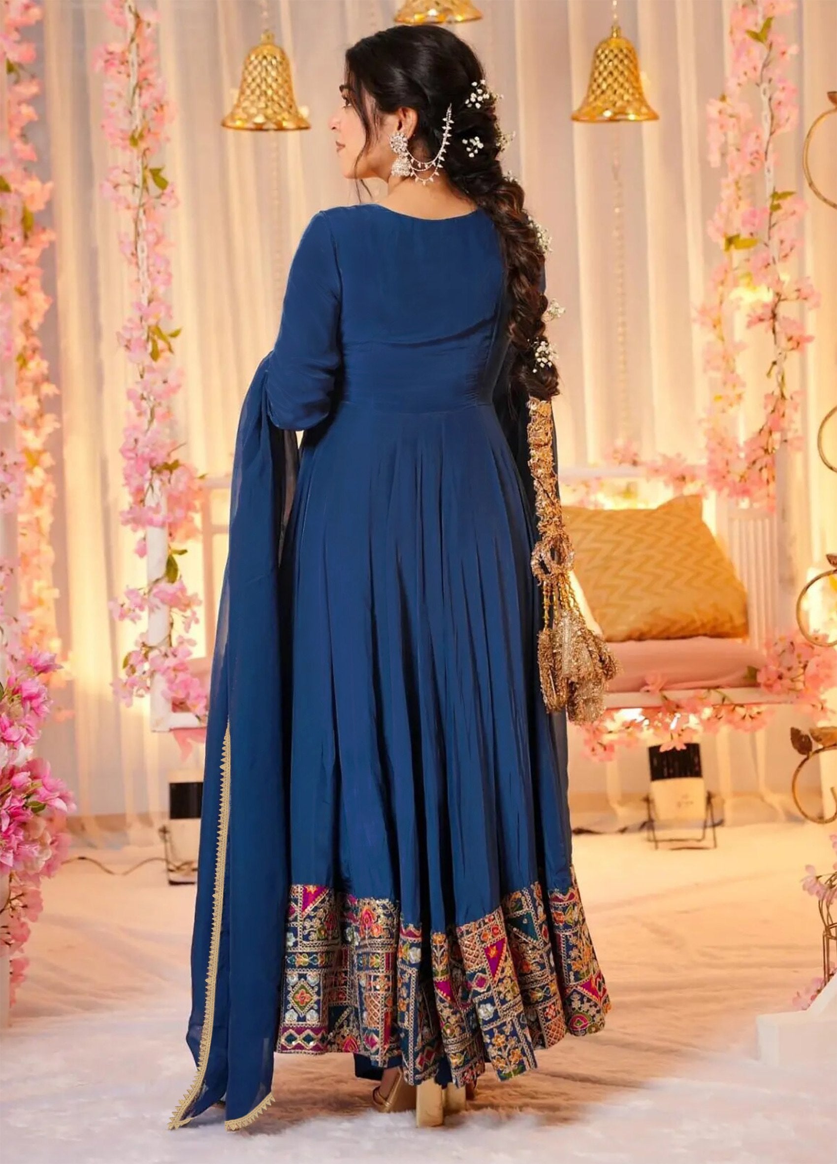 Trendy Designer Blue Anarkali Dress for Women’s Partywear