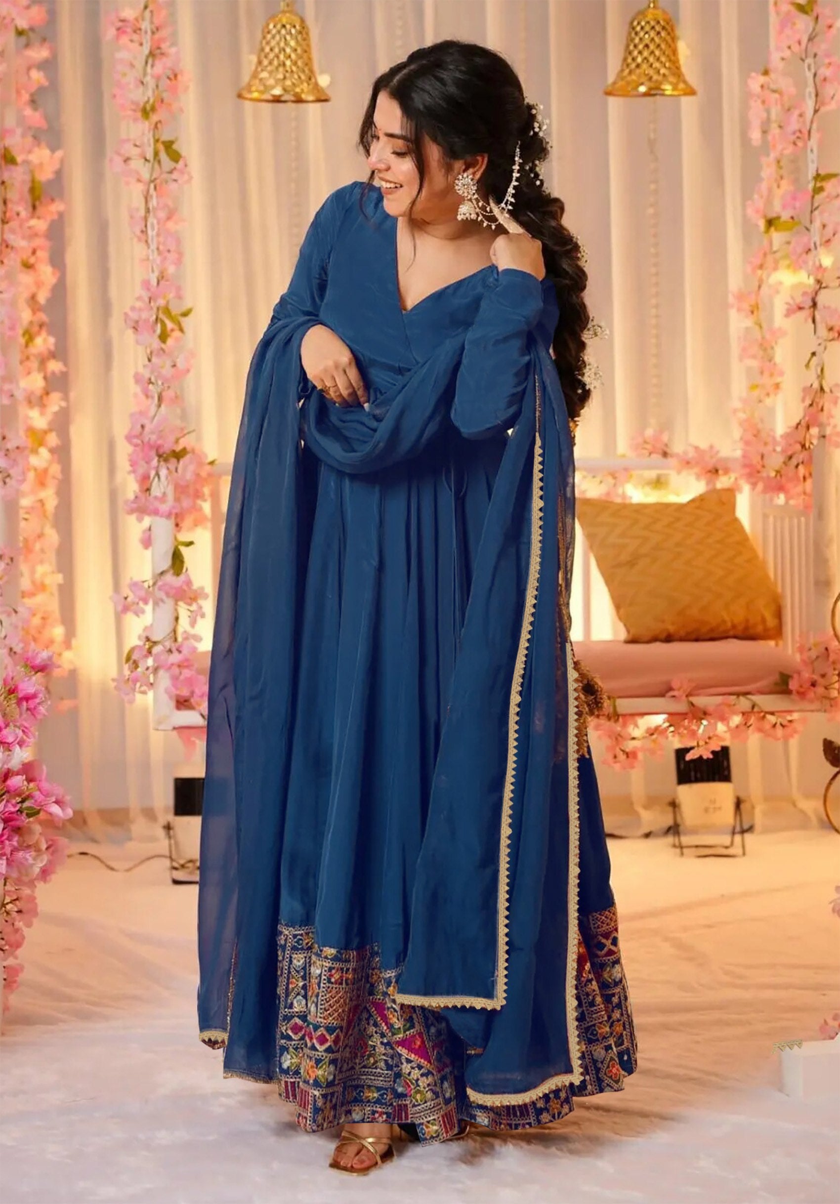 Trendy Designer Blue Anarkali Dress for Women’s Partywear