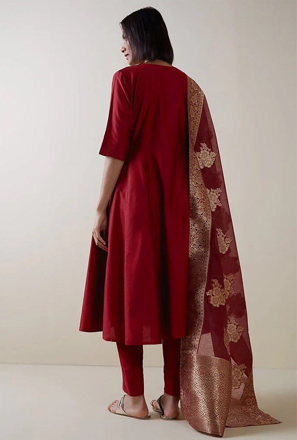 Opulent Maroon Kurta Pant Ensemble with Brocade Detailing