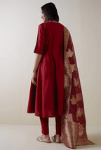 Opulent Maroon Kurta Pant Ensemble with Brocade Detailing