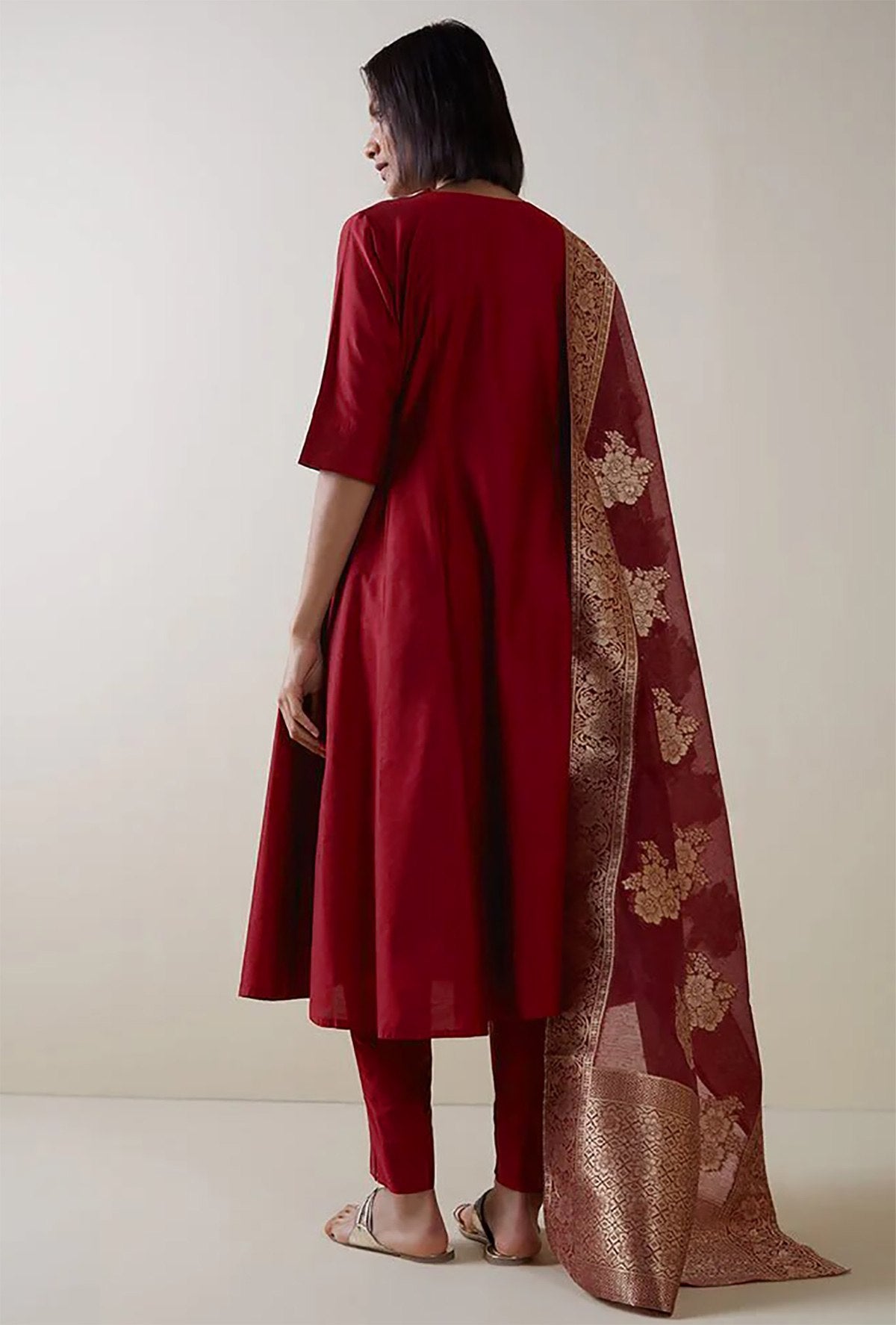 Opulent Maroon Kurta Pant Ensemble with Brocade Detailing