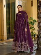 Classic Floor-Length Wine Anarkali Suit for Bridesmaids