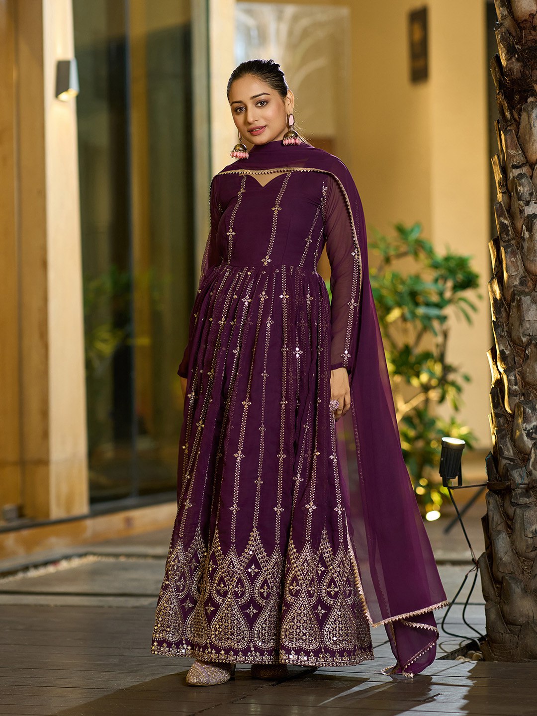 Classic Floor-Length Wine Anarkali Suit for Bridesmaids