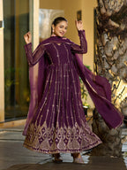 Classic Floor-Length Wine Anarkali Suit for Bridesmaids