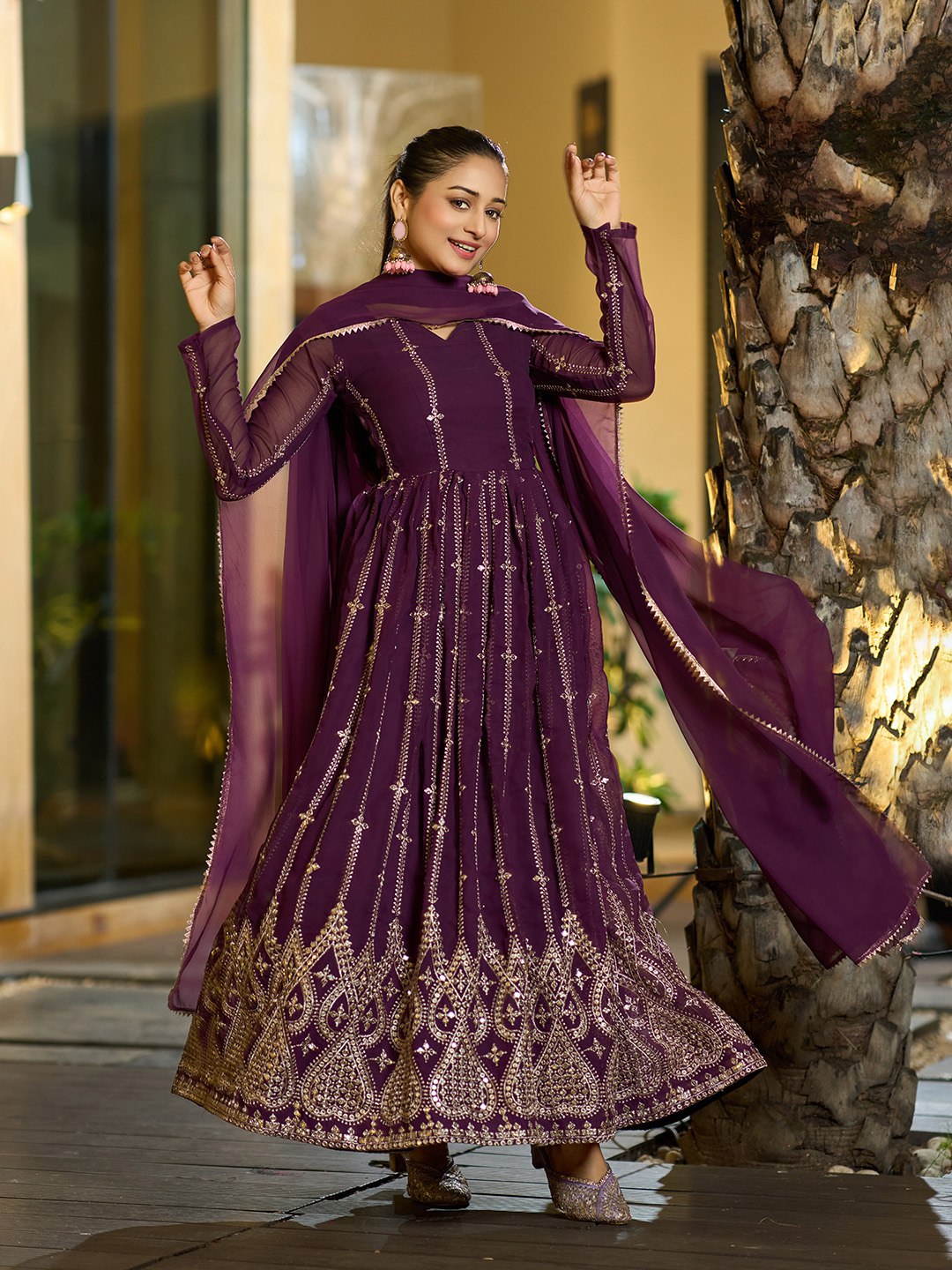 Classic Floor-Length Wine Anarkali Suit for Bridesmaids