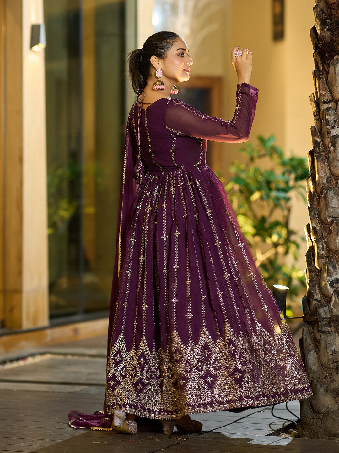 Classic Floor-Length Wine Anarkali Suit for Bridesmaids