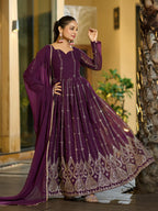 Classic Floor-Length Wine Anarkali Suit for Bridesmaids