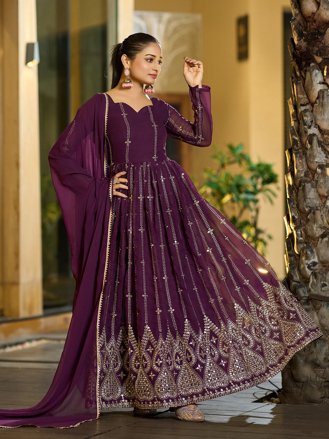 Classic Floor-Length Wine Anarkali Suit for Bridesmaids