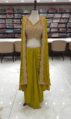TRENDING WEDDING WEAR THREE PIECE BLOUSE,SKIRT AND SHRUGE WITH SEQUANCE EMBROIDERY WORK