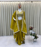 TRENDING WEDDING WEAR THREE PIECE BLOUSE,SKIRT AND SHRUGE WITH SEQUANCE EMBROIDERY WORK