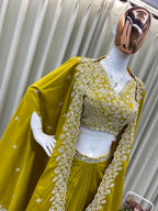 TRENDING WEDDING WEAR THREE PIECE BLOUSE,SKIRT AND SHRUGE WITH SEQUANCE EMBROIDERY WORK