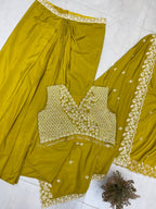 TRENDING WEDDING WEAR THREE PIECE BLOUSE,SKIRT AND SHRUGE WITH SEQUANCE EMBROIDERY WORK