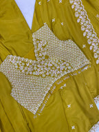 TRENDING WEDDING WEAR THREE PIECE BLOUSE,SKIRT AND SHRUGE WITH SEQUANCE EMBROIDERY WORK