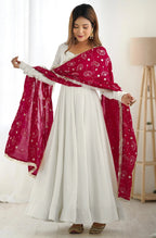 Divine White Flowing Anarkali with Traditional Red Touch