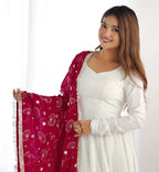 Divine White Flowing Anarkali with Traditional Red Touch