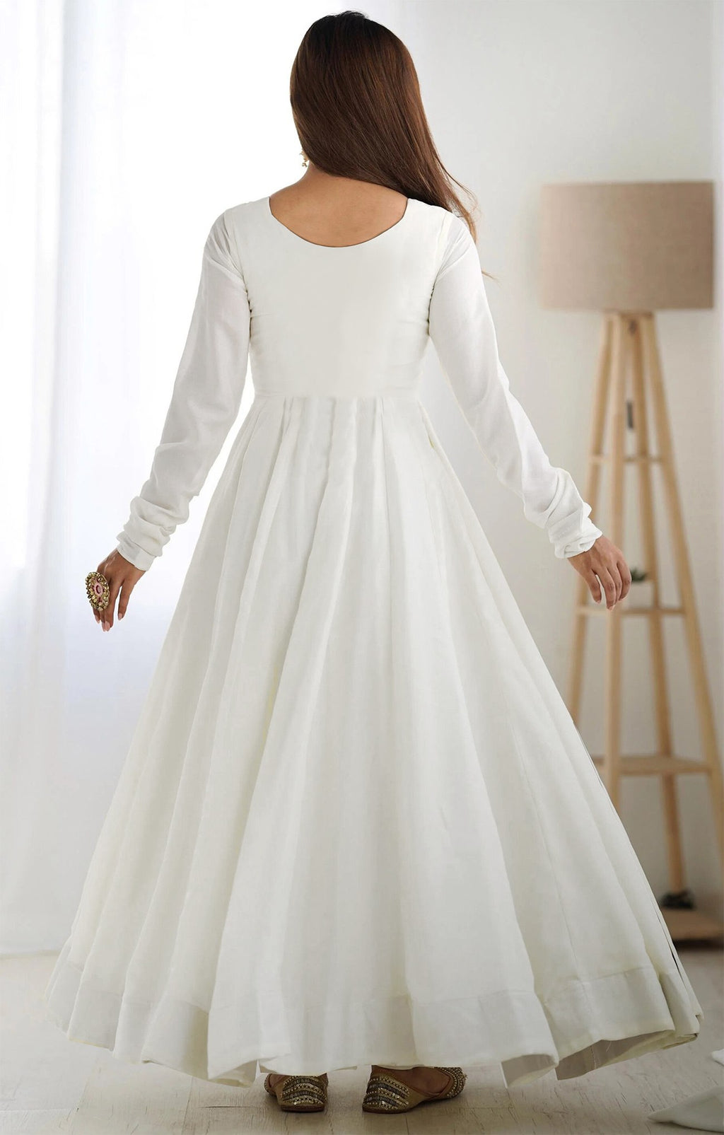 Divine White Flowing Anarkali with Traditional Red Touch