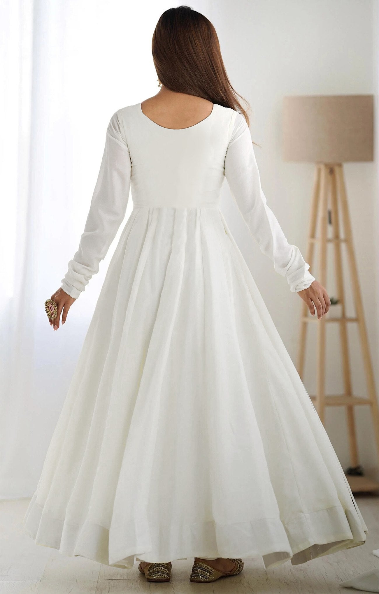 Divine White Flowing Anarkali with Traditional Red Touch