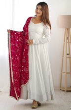 Divine White Flowing Anarkali with Traditional Red Touch